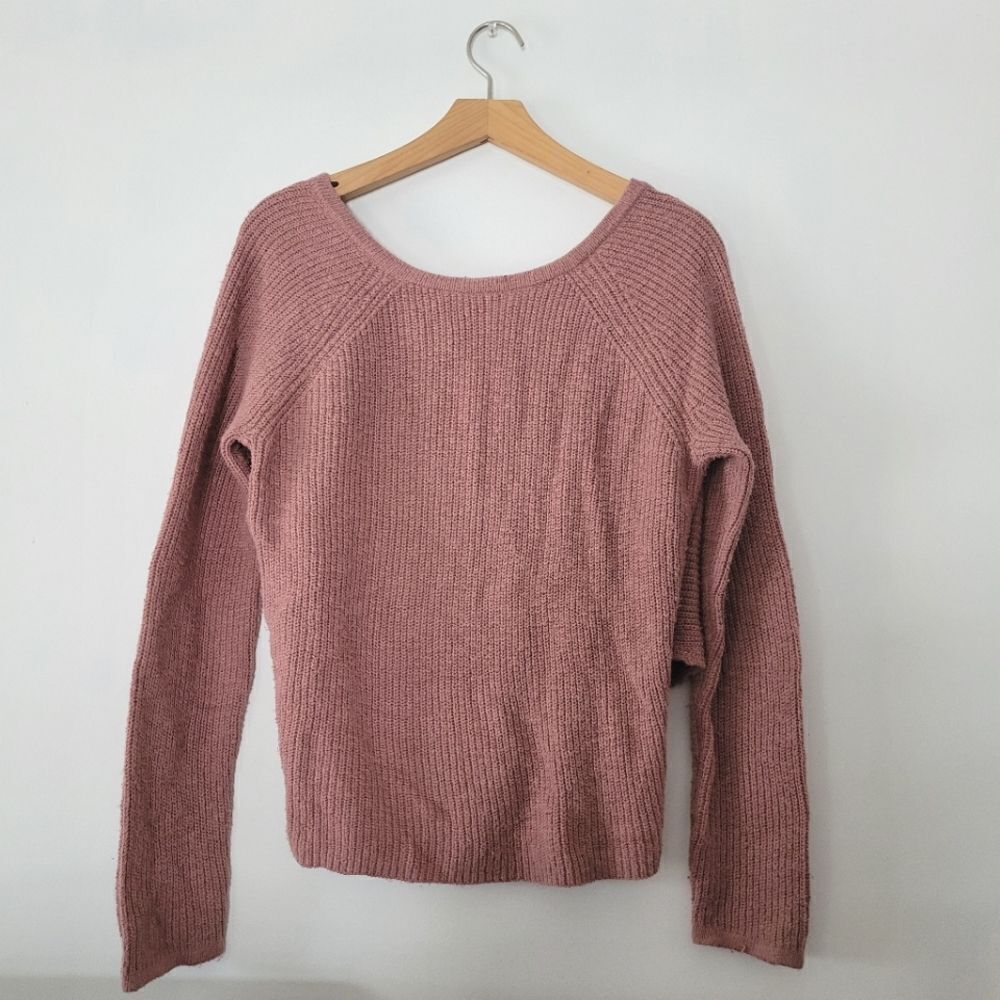 aerie Cross Back Mauve Sweater Cotton Blend Small Women's Pink Sweater
